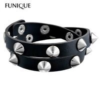 Wholesale Gothic Punk Metal Cone Stud Spikes Rivet Leather Bracelet Wristband Cuff Bangle Cool Men Women Multilayer Bracelet