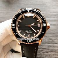 Wholesale Fifty Fathoms Fathoms Japan Miyota Automatic Black Dial Mens Watch Rose Gold Case Leather Strap Sport Gents Watches
