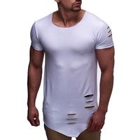 Wholesale Men s Hip Hop Clothing Streetwear Male Ripped Hole Design T Shirt High Street Summer O Neck Slim Fit Tops Tees Plus size XXXL