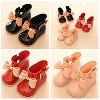 Wholesale INS Toddler Girls Rain Boots Children Shoes Waterproof Girls Boots With Bow Jelly Kids Rainboots Girls Rubber Shoes colors choose free ship