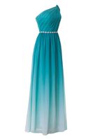 Wholesale Sassy One Shoulde A line Gradient Color Prom Dresses Beads Sash Zipper Side Evening Gowns with Draped Ruched Maid of Honor Gowns