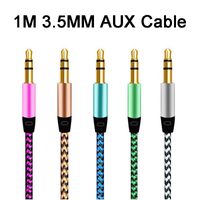 Wholesale 1M Nylon Jack Audio Cable mm to mm Aux Cable ft Male to Male Plug Car Aux Cord Music for iPhone Samsung Mobile Phone Speaker