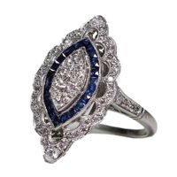 Wholesale Unique Silver Vintage Ring White Blue Sapphire Diamond Birthday Engagement Cocktail Party Wedding Band Rings Size AB