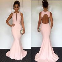 Wholesale 2019 Sexy Cut Out Back Pink Mermaid Prom Dresses Jewel Neck Sleeveless Satin Backless Simple Concise Evening Gowns BA7877