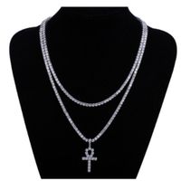 Wholesale Men Iced Out Micro Pave Cubic Zirconia Cross Ankn Nail Pendant Luxury Bling Bling Simulated Diamonds mm inch inch Tennis Chain Necklace