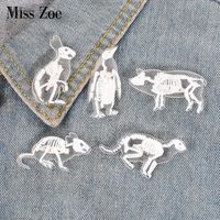 Wholesale Animal Skeleton acrylic pin Cat pig rabbit penguin rat brooch Button Badge Lapel pin Clothes cap bag jewelry Gift for friend