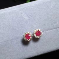 Wholesale natural red ruby stone stud earrings S925 silver natural gemstone earrings Compact round girl women s offEarrings jewelry