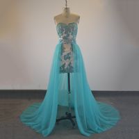 Wholesale Sexy Sweetheart Neckline Short Prom Dresses With Detachable Train Short Prom Gowns Lace Appliques Real Formal Cocktail Dresses Custom Made