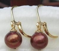Wholesale excellent a pair MM south seas Red natural pearl earring k yellow golden