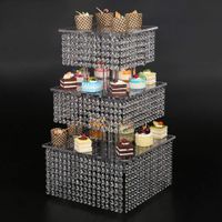 Wholesale 3 Tier Acrylic Cupcake stand Crystal Cake Stand Square Christmas Wedding Anniversary Birthday Party CAKE Display Tools