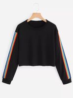 Wholesale Newest Sweatshirts Women Fashion Rainbow Patchwork Long Sleeve Hoodie Homens Sweatshirt Pullover Tops Crop Blouse Rainbow Side Stripe Hot