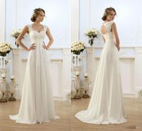 Wholesale Lace Chiffon Wedding Gowns with Sleeveless Sweep Train Sexy Back Bridal Dresses for Pregnant Women Empire Waist Vestidos