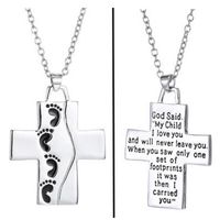 Wholesale New Foot Cross Pendant Necklace Silver letters God Said Love Pendant Chain Footprint Necklaces Mother s Day Gift