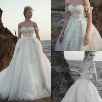 Wholesale 2020 Modest Wedding Dresses with Flowers And D Floral Lace in Arabic Middle East Church Long Sleeves Wedding Gown Off Shoulder