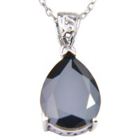 Wholesale 10Pcs Luckyshine Classic Sparking Fire Water Drop Black Onyx Cubic Zirconia Gemstone Silver Pendants Necklaces for Holiday Wedding Party