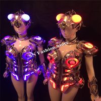 Wholesale AS97 Ballroom robot costumes women led light dress with helmet colorful led costumes bar singer stage cosplay wears clothes bra catwalk wear