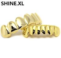 Wholesale New Custom Fit k Gold Plated Hip Hop Teeth Grillz Caps Top Bottom Grill Set Halloween Party Body Jewelry