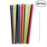 Wholesale 25pcs Pure Color Reusable Plastic Thick Drinking Straws Two Colors Threaded Straw for Party Home Use with Brush Mixed Colors
