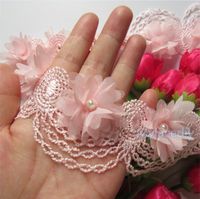 15 Flowers Pearl Lace Edge Trim Wedding Chiffon Ribbon Applique DIY Sewing Craft