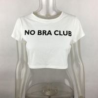 Wholesale 2018 New Sexy Cropped t shirt Women NO BRA CLUB Print T shirt Women Fashion Cotton Tee Shirt Femme Crop Top Woman Clothing
