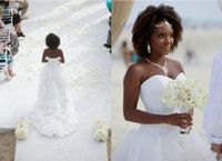 Wholesale 2018 Simple African Black Women High Low Beach Wedding Dresses A Line Sweep Train Sweetheart Organza Ruffled Bridal Gowns Robe De Mariée