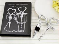Wholesale 20sets Wine Bottle opener Heart Shaped Great Combination Corkscrew and Stopper Heart Shaped Sets Wedding Favors Gift