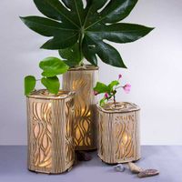 Wholesale 2018 New Style Creative Romantic Square Engraved Wood Decoration LED Night Lights Romantic Flower Bottle Table Lamps Beside Lighting