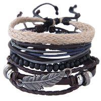 Wholesale Punk Retro Vintage Statement Multilayer Charm Bracelets Weave Rope Leather Beads Feather Angel Wing Bangles Lovers Accessories Jewelry Sets