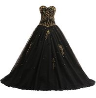Wholesale Gothic Black Ball Gown Wedding Dresses With Gold Embroidery Corset Lace up Back Princess Vintage Non White Colorful Bridal Gowns Custom Made