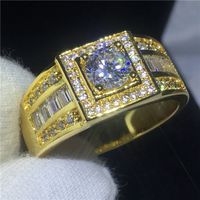 Wholesale 2018 Solitaire Male ring KT Yellow Gold Filled Engagement wedding bands rings for men gs for women men Pave setting A zircon cz Bijoux