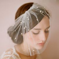 Wholesale Elegant Tulle Pearls Bridal Hats Hair Face Veil Hair Fascinators Headpiece Party Birdcage Veil Wedding Bridal Accessories