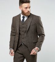 Wholesale 2018 New Custom Made Costume Homme Ternos Slim Fit Winter Piece Men Suits Business Groom Tuxedos Wedding Tweed Suit