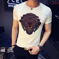 Wholesale 2019 Summer Designer T Shirts For Men Tops Tiger lion Head Letter printing T Shirt Mens Clothing Short Sleeve Tshirt Men Tops White M XL