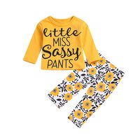 Bébé Filles Ins Définit Enfants Jaune Lettres à Manches Longues T Shirts Pantalon Fleurs 2pcs Ensemble New Infant Toddle Printemps Automne Costume