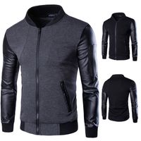 Wholesale Patchwork Leather Bomber Jacket Men Coats Men Outerwear Autumn Slim Fit Male Motorcycle Cardigan Stand Collar Jackets for Men Hot Sale