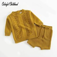 Wholesale Newborn baby clothes autumn winter cotton knitted long sleeve coat shorts pc sets infant boy girls suit toddler clothing sets Y18102207