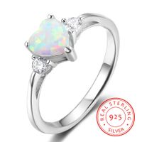 Wholesale genuine sterling silver ring fire opal heart shaped weddings rings design for women young lady united states distributor fashion white rhodium plated jewelry