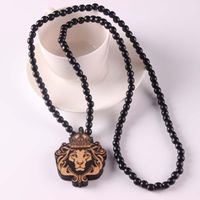 Wholesale Good Wood Chase Infinite Deep Brown Lion head Pendant Wooden Beads Necklace Hip Hop Fashion Jewelry animal for women men chain