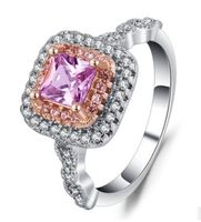 Wholesale Pink diamond gold plated Simulation diamond ring princess ring ball ring