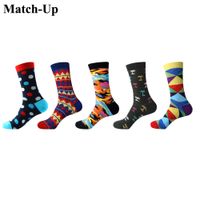 Wholesale Match Up Men Fashion personality colorful funny Cotton Socks argyle Casual Crew Socks Pairs US