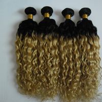 Wholesale 4pcs Blonde Brazilian kinky curly Ombre Hair Human Hair Bundles T1b Brazilian Hair Weave Bundles Non Remy Extension double drawn