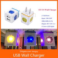 Wholesale Hot Sale Led light USB travel home wall charger With IC Protector EU US plug AC power adapter for Iphone Samsung Galaxy Note