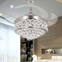 Crystal Ceiling Fan 42 Inch Shrinkable Transparent Blades Fan Modern Chandelier Lights With Remote For Indoor Outdoor Living Dining Room