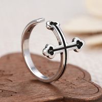 Wholesale Vintage Mens Adjustable Rings Silver Plated Black Crystal Open Cross Ring Band Gothic Biker Knight Punk Jewelry R064