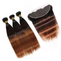Wholesale B Medium Auburn Ombre Brazilian Virgin Human Hair Weaves with Frontal Straight Tone Ombre x4 Lace Frontal Closure with Bundles