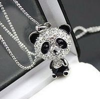 Wholesale Hot Sale Women Silver Panda Aolly Long Pattern Diamante Pendant Necklace Sweater Chain Gift Fashion Jewelry