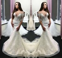 Wholesale Elegant Bridal Gowns Jewel Sheer Neck Half Sleeves Wedding Gowns With Lace Applique Back Zipper Mermaid Custom Made Wedding Dresses