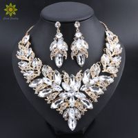 Wholesale Luxury Flower Indian Bridal Jewelry Sets Wedding Costume Gold Plated Necklace Earrings Set Crystal Set Jewellery for Brides Women