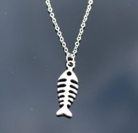 Wholesale Fishing Hook Fish Bone Necklace Silver Stainless Steel Fishbone Pendant Chains Women Men Fashion Jewelry Gift