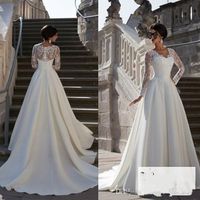 Wholesale applique train v neck vintage satin hippie boho beach country full long sleeve lace wedding dresses china a line bridal gown